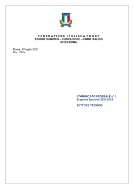 COMUNICATO FEDERALE N° 1 Stagione Sportiva 2021/2022