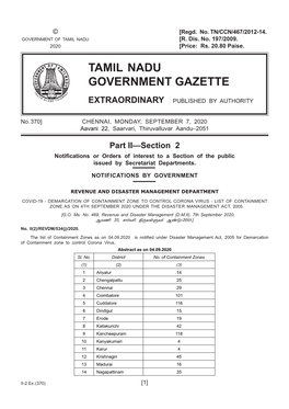 370] CHENNAI, MONDAY, SEPTEMBER 7, 2020 Aavani 22, Saarvari, Thiruvalluvar Aandu–2051