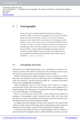 1 \ Lexicography