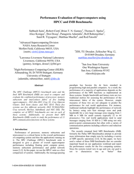 Performance Evaluation of Supercomputers Using HPCC and IMB Benchmarks