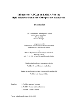 Influence of ABCA1 and ABCA7 on the Lipid Microenvironment of the Plasma Membrane