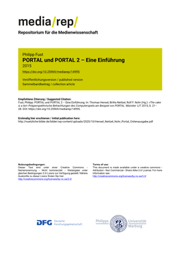 PORTAL Und PORTAL 2 – Eine Einführung 2015