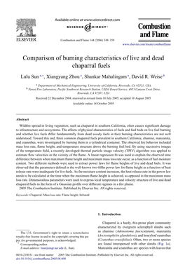 Comparison of Burning Characteristics of Live and Dead Chaparral Fuels ✩