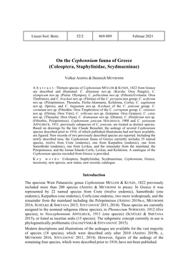 On the Cephennium Fauna of Greece (Coleoptera, Staphylinidae, Scydmaeninae)