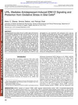 LPA1 Mediates Antidepressant-Induced ERK1/2 Signaling and Protection from Oxidative Stress in Glial Cells S