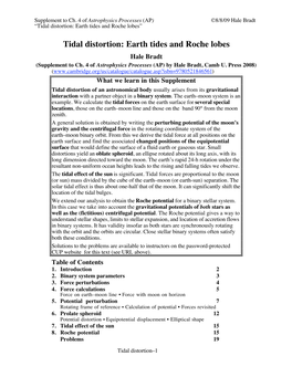 Tidal Distortion: Earth Tides and Roche Lobes”