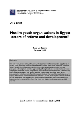 Muslim Youth Organisations in Egypt: Actors of Reform and Development?