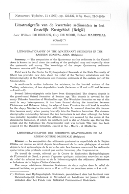 Litostratigrafie Van De Kwartaire Sedimenten in Het Oostelijk Kustgebied (België) Door William DE BREUCK, Guy DE MOOR, Robert MARECHAL (Gent) (*)