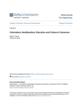 Colonialism, Neoliberalism, Education and Culture in Cameroon