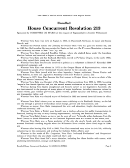 House Concurrent Resolution 213 Sponsored by COMMITTEE on RULES (At the Request of Representative Jennifer Williamson)