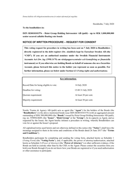 Notice of Written Procedure – Request for Consent