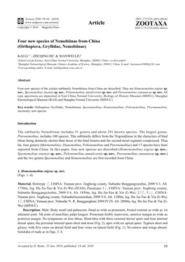 Zootaxa, Four New Species of Nemobiinae from China