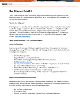 Due Diligence Checklist