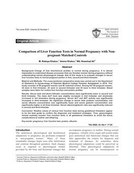 Comparison of Liver Function Tests in Normal Pregnancy with Non- Pregnant Matched Controls