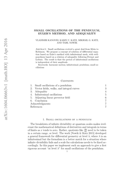 Small Oscillations of the Pendulum, Euler's Method, and Adequality