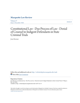 Denial of Counsel to Indigent Defendants in State Criminal Trials Joan Moonan