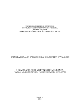 O Comissário Real Martinho De Mendonça: Práticas Administrativas Na Primeira Metade Do Século Xviii