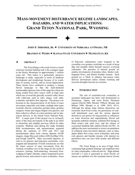 Hazards, and Water Implications: Grand Teton National Park, Wyoming