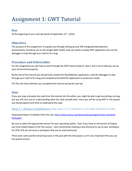 Assignment 1: GWT Tutorial