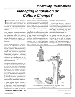 Managing Innovation Or Culture Change?