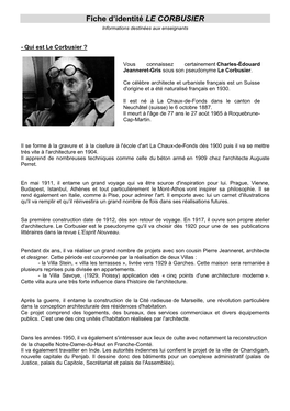 Fiche D'identité LE CORBUSIER