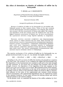 The Effect of Electrolytes on Kinetics of Oxidation of Sulfite Ion by Ferricyanide