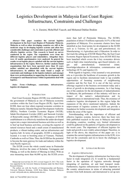 Logistics Development in Malaysia East Coast Region: Infrastructure, Constraints and Challenges