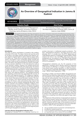 An Overview of Geographical Indication in Jammu & Kashmir