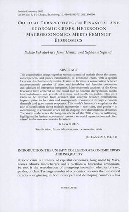 CRITICAL PERSPECTIVES on FINANCIAL and ECONOMIC CRISES: HETERODOX MACROECONOMICS MEETS FEMINIST ECONOMICS Sakiko Fukuda-Parr, Ja