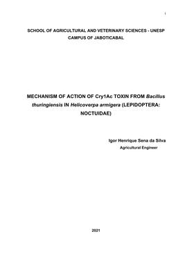 MECHANISM of ACTION of Cry1ac TOXIN from Bacillus Thuringiensis in Helicoverpa Armigera (LEPIDOPTERA: NOCTUIDAE)