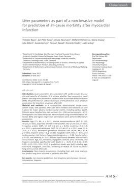 Liver Parameters As Part of a Non-Invasive Model for Prediction of All-Cause Mortality After Myocardial Infarction