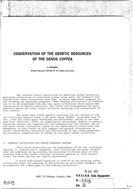 Conservation of the Genetic Resources of the Genus Coffea