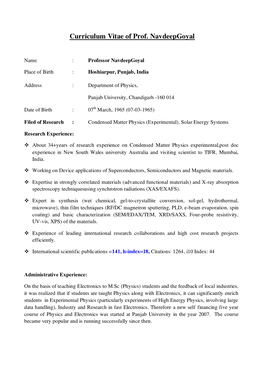 Curriculum Vitae of Prof. Navdeepgoyal