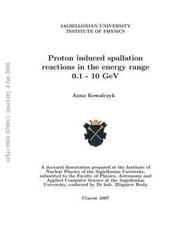 Proton Induced Spallation Reactions in the Energy Range