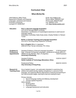 Curriculum Vitae Sihui (Echo)