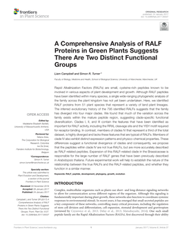 A Comprehensive Analysis of RALF Proteins in Green Plants Suggests There Are Two Distinct Functional Groups