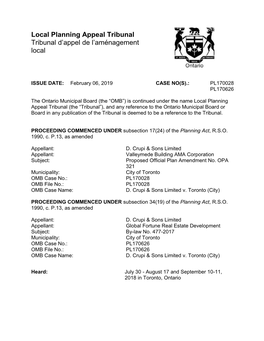 Local Planning Appeal Tribunal Tribunal D’Appel De L’Aménagement Local