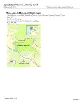 Alpine Lakes Wilderness Air Quality Report, 2012