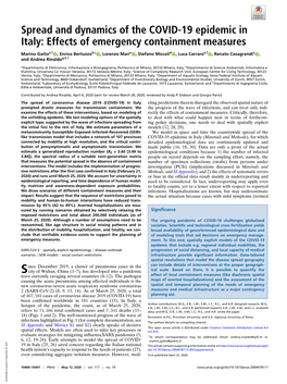 Spread and Dynamics of the COVID-19 Epidemic in Italy: Effects of Emergency Containment Measures