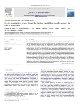 Passive Mechanical Properties of the Lumbar Multifidus Muscle Support Its Role As a Stabilizer$ ARTICLE in PRESS Journal of Biom