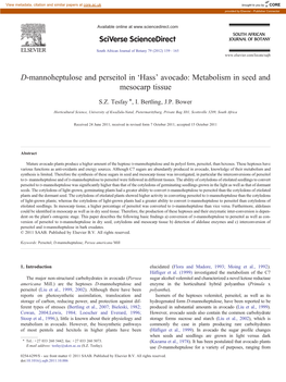 D-Mannoheptulose and Perseitol in 'Hass' Avocado: Metabolism in Seed and Mesocarp Tissue