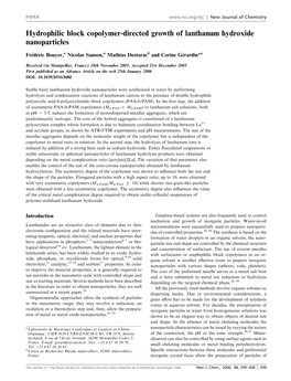 Hydrophilic Block Copolymer-Directed Growth of Lanthanum Hydroxide Nanoparticles