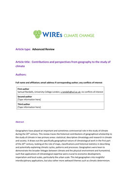 Contributions and Perspectives from Geography to the Study of Climate