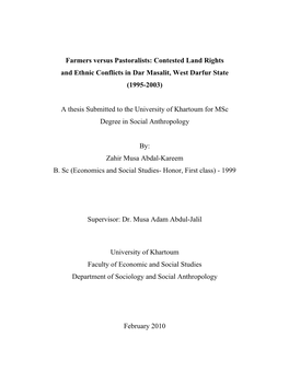 Contested Land Rights and Ethnic Conflicts in Dar Masalit, West Darfur State (1995-2003)