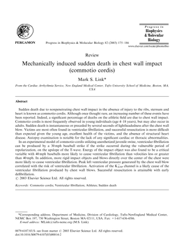 Mechanically Induced Sudden Death in Chest Wall Impact (Commotio Cordis) Mark S