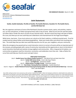 Joint Statement: Seafair, Seattle Seahawks, the Bite of Seattle, the Seattle Mariners, Sounders FC, the Seattle Storm, and the WA State Fair