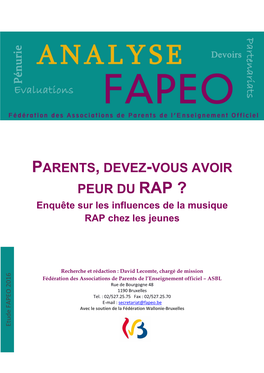 PARENTS, DEVEZ-VOUS AVOIR PEUR DU RAP ? Enquête Sur Les Influences De La Musique RAP Chez Les Jeunes