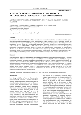 A Physicochemical and Dissolution Study of Ketoconazole - Pluronic F127 Solid Dispersions