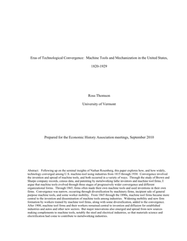 Eras of Technological Convergence: Machine Tools and Mechanization in the United States