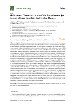 Multisensor Characterization of the Incandescent Jet Region of Lava Fountain-Fed Tephra Plumes